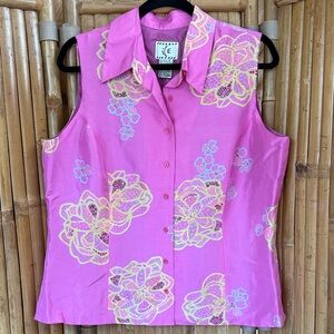 Ice Pink and Yellow Vintage Floral Blouse. Size 1X